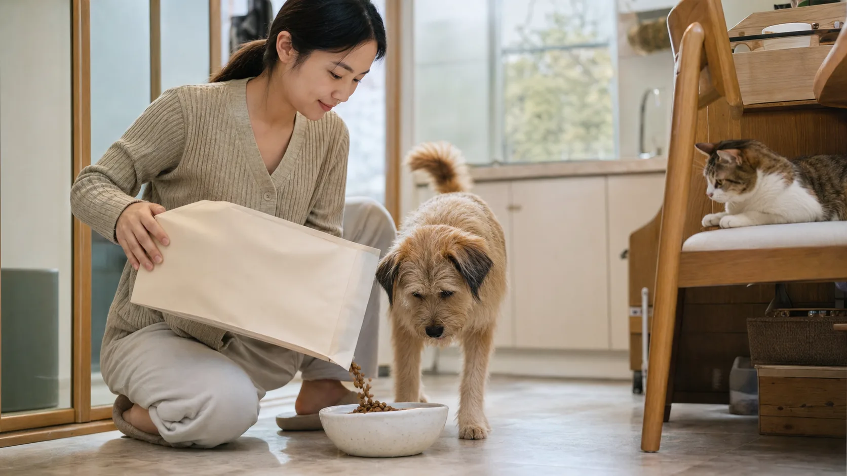 家庭日常喂食猫粮狗粮使用场景